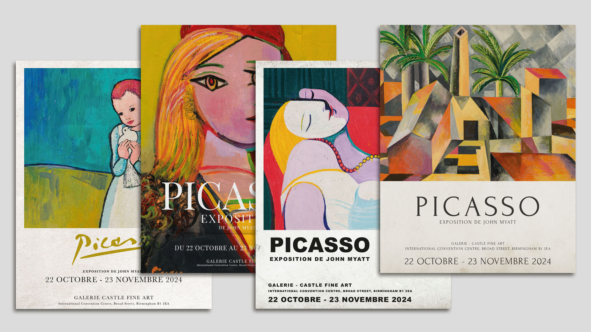 Four Picasso exhibition posters for the John Myatt show at Castle Fine Art