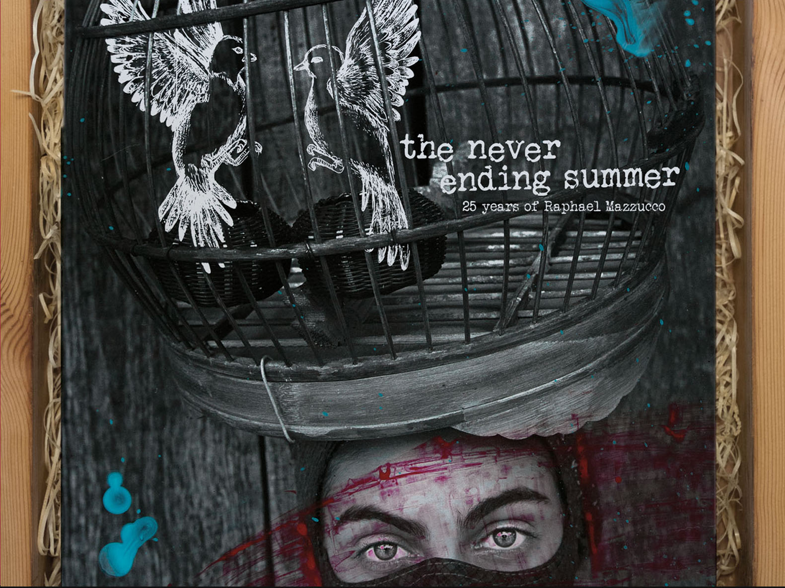 The Never Ending Summer artwork with birds, a cage and a pair of eyes