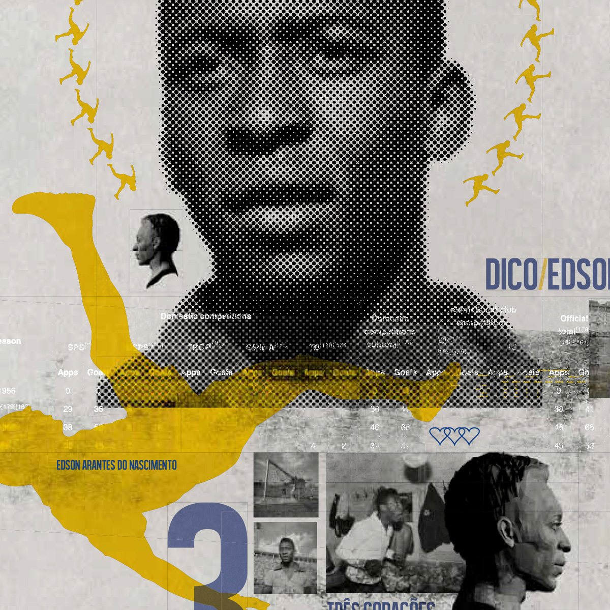 Halftone close-up of a young Pelé from the brochure cover artwork